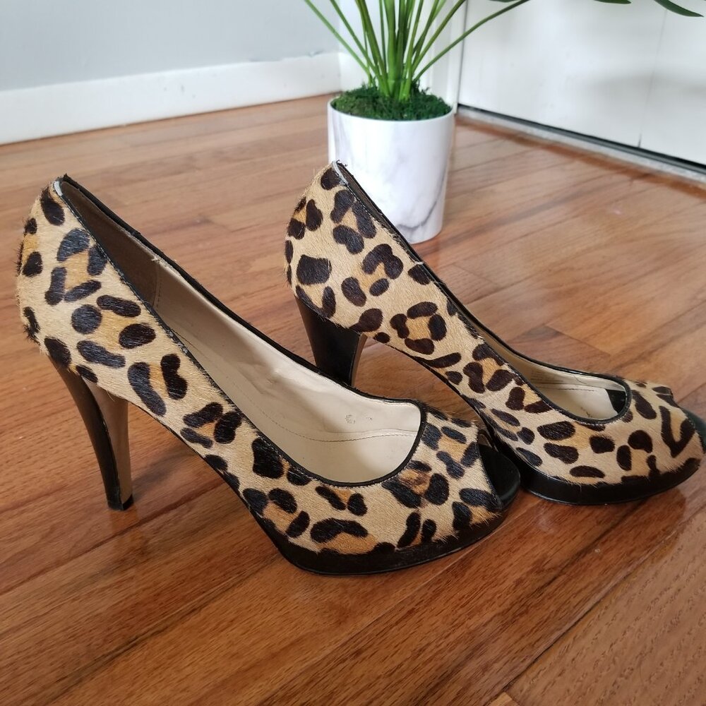 Calvin Klein leopard print open toe heels 7.5